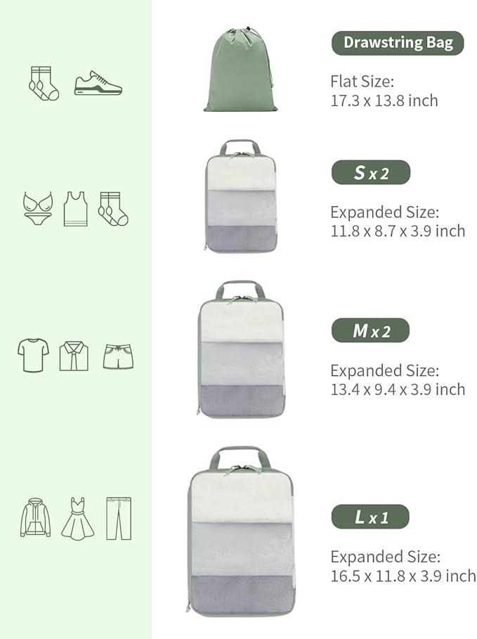 ECOHUB 6 Set Compression Packing Cubes, Lightweight Vacation Travel Essentials