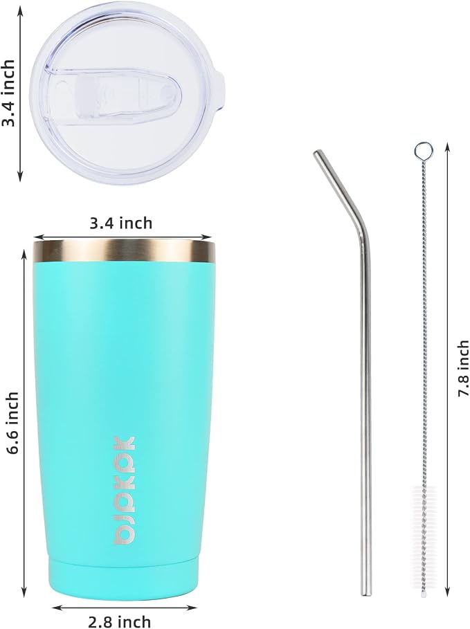BJPKPK 20 oz Tumbler With Lid And Straw Stainless Steel Ice Coffee Tumblers Vacuum Insulated Travel Thermal Cup,Turquoise
