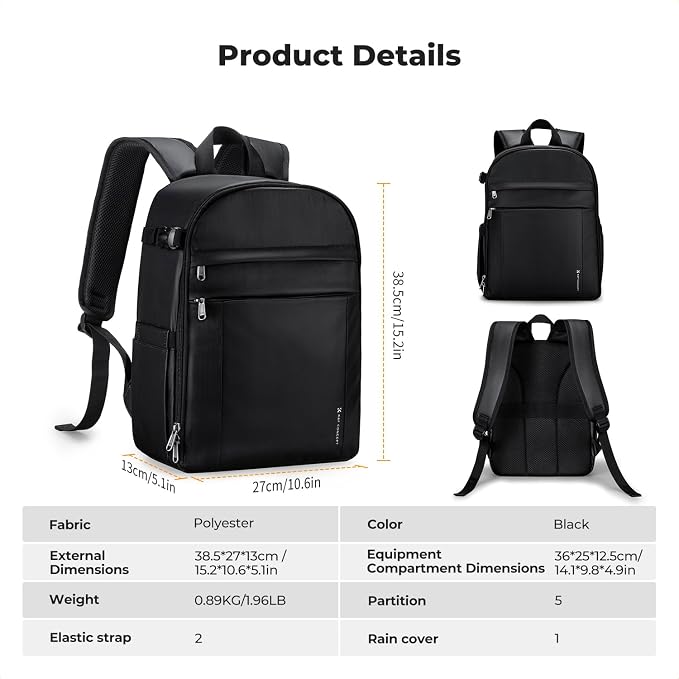 K&F CONCEPT Camera Backpack Bag, Professional DSLR/SLR/Mirrorless Camera Bag