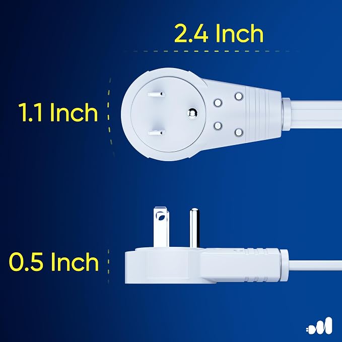 Maximm Cable 6 Ft 360° Rotating Flat Plug Extension Cord/Wire, 16 AWG Multi 3