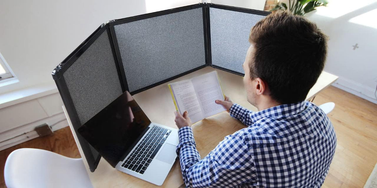 Versare Folding Tabletop Display | 3-Panel Partition | Lightweight Portable Workspace Divider | Warm Pebble 99" x 24"