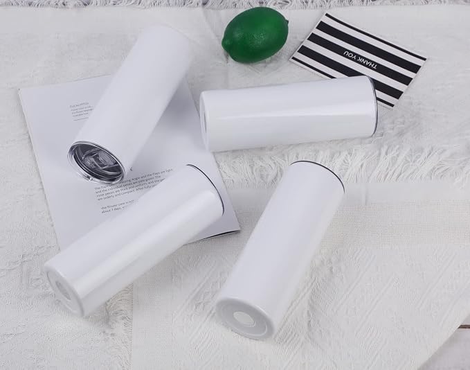24 Pack 20 Oz Straight Skinny Tumblers,Individually Gift Boxed Stainless Steel Slim Skinny Tumbler Set Bulk, 20 Oz Insulated Slim Thin Travel Tumbler Cup for Diy, White