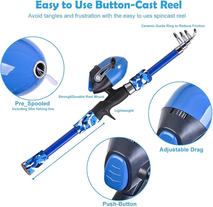 LEOFISHING Portable Kids Fishing Rod Set 2Pack Telescopic Fishing Poles