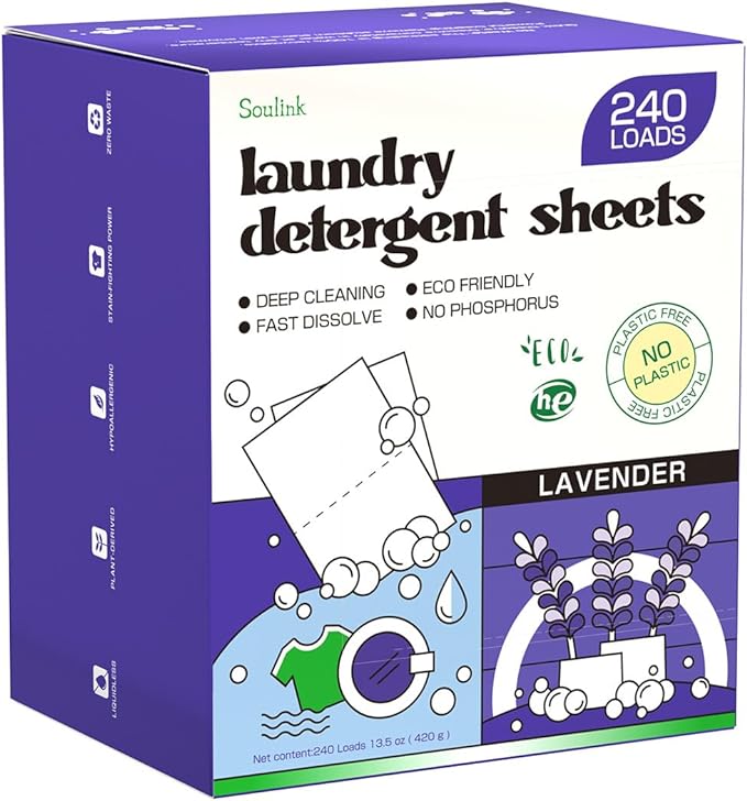 Soulink Lavender Laundry Detergent Sheets, 240 Loads