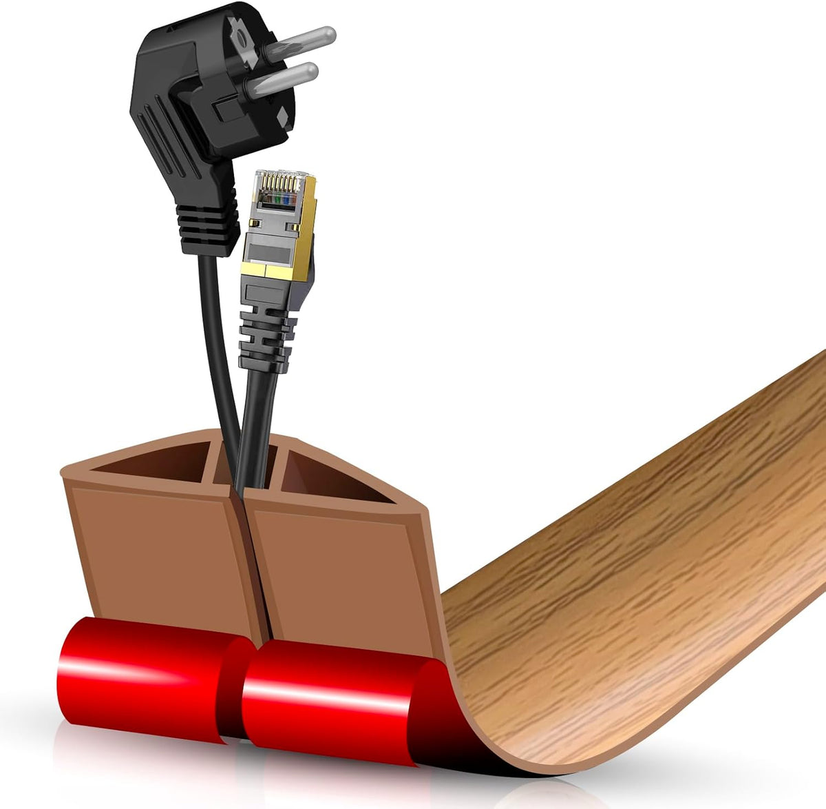 Floor Cord Cover Self Adhesive Cord Hider,3.3FT Cable Management, Extension Strip Protector for Wires, Prevent Cable Trips for Offices, Gyms, Exhibitions Cavity:0.47"(W) x 0.35"(H) Brown Wood