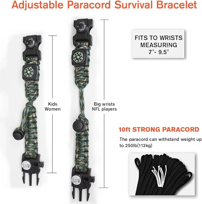 20 in 1 Survival Paracord Bracelet Adjustable Gear Kit