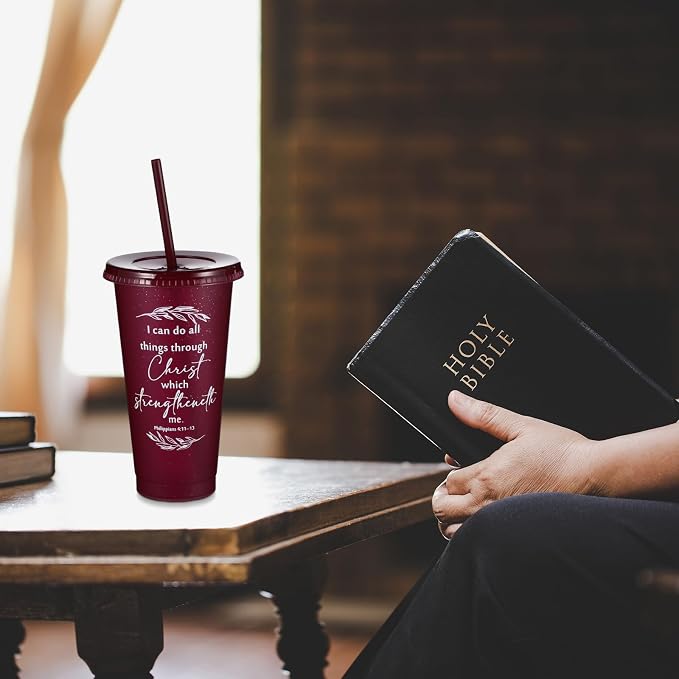 Havawish 36 Pcs Mothers Day Christian Tumbler Gift Bulk Religious Inspirational 24 oz Drinking Jesus Cup with Lid Straw Bible Verse Plastic Cup for Church Father Teacher First Communion (Joyous Color)