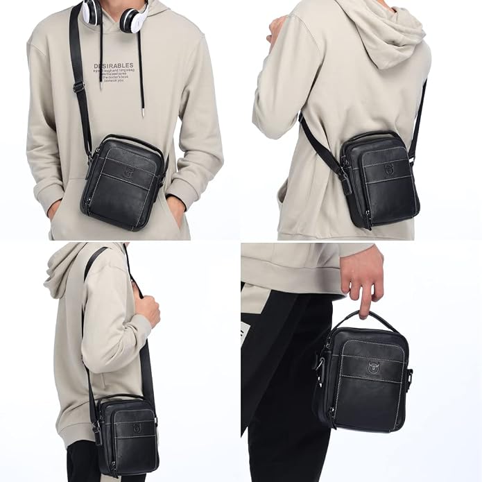KPYWZER Genuine Leather Shoulder Bag Small Men Messenger Pack Handbag Sling