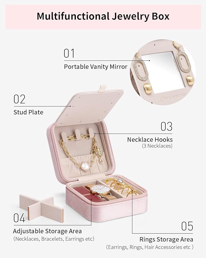 Vlando Travel Jewelry Case for Women Girls, L Initial Travel Jewelry Case