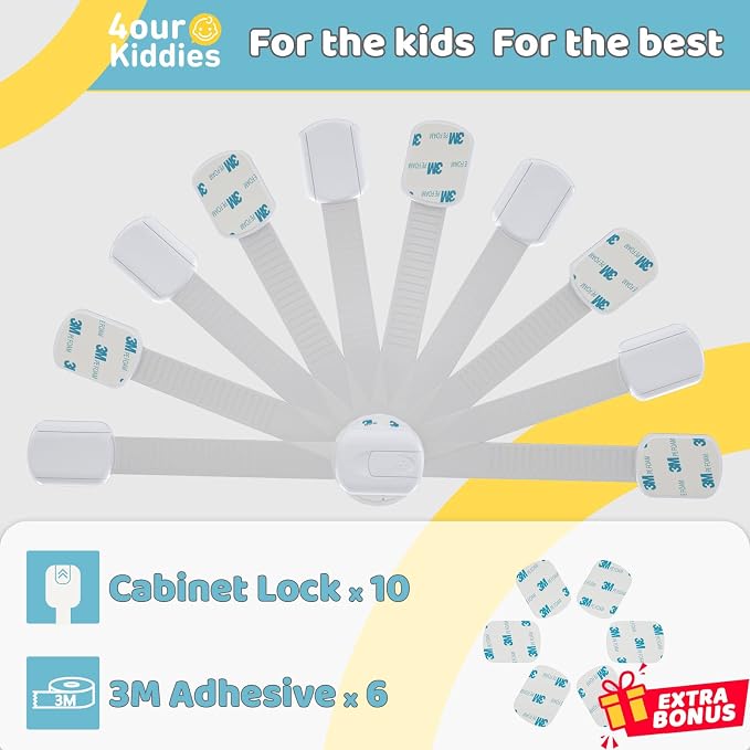 4our Kiddies 10 Pack Baby Proof Cabinet Latches, Childproof Drawer Latches