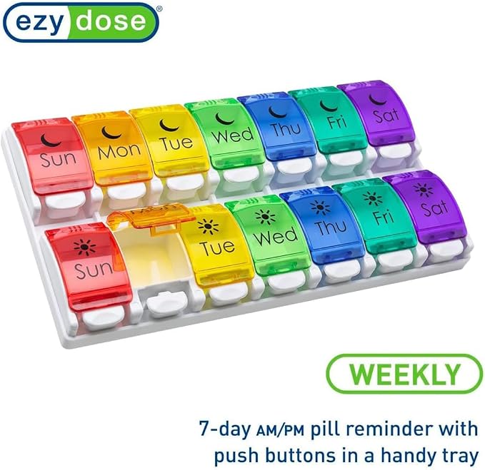 EZY DOSE Weekly Pill Case, Medicine Planner, Vitamin Organizer, 2 Times a Day