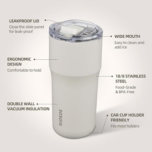 BJPKPK Insulated Tumbler,20oz Stainless Steel Tumbler with lid,Double Wall Travel Coffee Mug Thermal Cup,Keep Drinks Cold and Hot,White