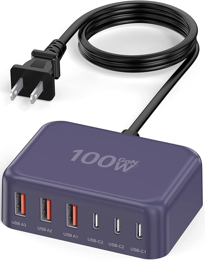 USB C Charger Block, 100W GaN 6 Port PD USB C QC USB A Wall Charger Adapter