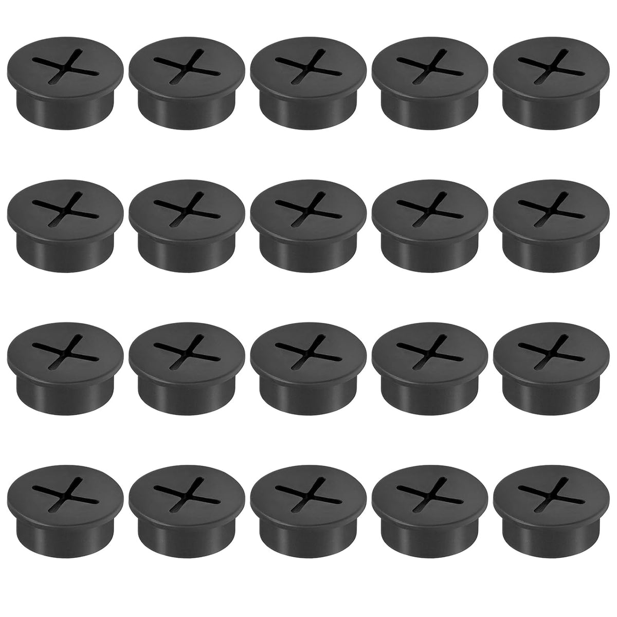 3/4" Black Desk Grommet, JTemgle Flexible Cable Grommet Cross Rubber Cable Hole Cover Wire Organizer Caps Desktop Cord Management for Home Office TV Stands Tabletops, 20 Pieces