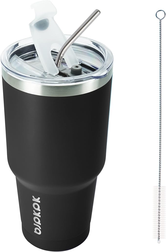 BJPKPK 30 oz Stainless Steel Tumbler with Lid and Straw Insulated Travel Coffee Mug Reusable Metal Thermal Cup,Black