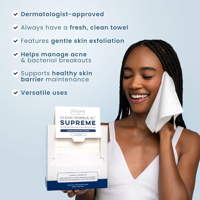 Clean Skin Club Clean Towels XL® Supreme, 100% USDA Biobased Face Towel