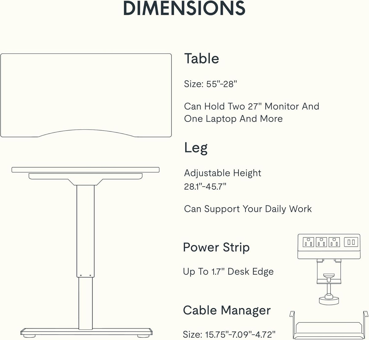 FLEXISPOT EN2 Whole-Piece Bamboo Standing Desk with Clamp Power Strip, 55 x 28 Electric Stand Up Height Adjustable Desk with Cable Management (Grey Frame + 55" Bamboo Top, 2 Packages)