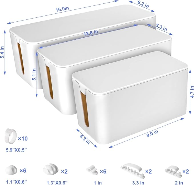 Chouky Cable Organizer Box Set of Three, Power Cover Cord Holder Surge Protector