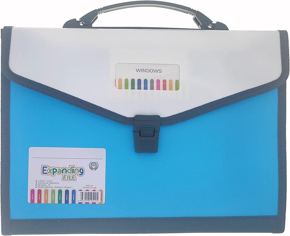 Expanding Accordion File Folder with Labels, 13 Pocket Document Organizer, Letter A4 Size, 1 Pack