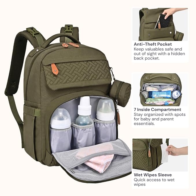 BabbleRoo Diaper Bag Backpack, Travel Backpack