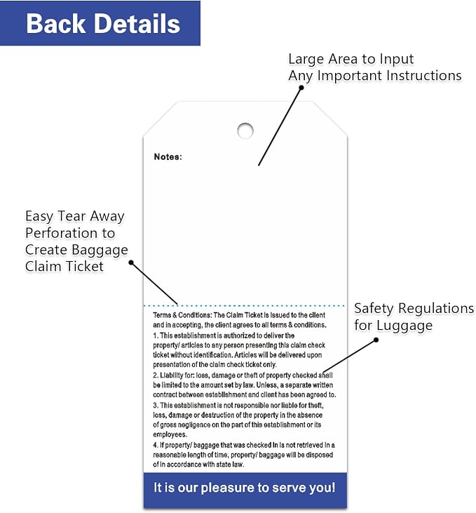 1000 Baggage Claim Check Tags