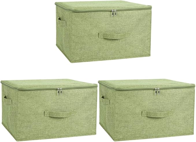 ANMINY 3PCS Storage Bins with Zipper Lids 36 Qt Lidded Fabric Storage Boxes