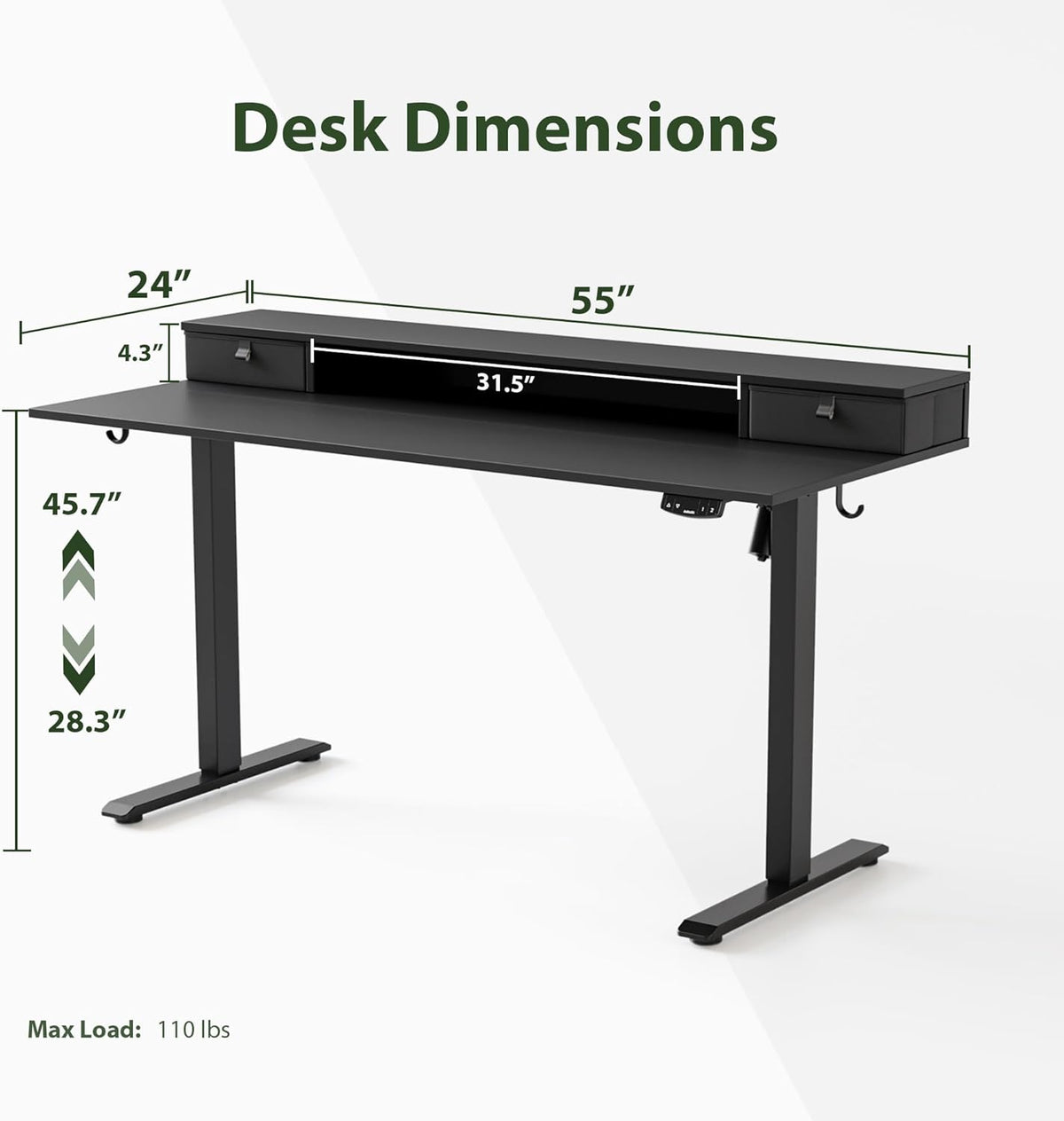 Agilestic 55 x 24 Inches Electric Standing Desk with 2 Storage Drawers, Stand Up Desk Adjustable Height, Sit and Stand Computer Table with Splice Board, Black