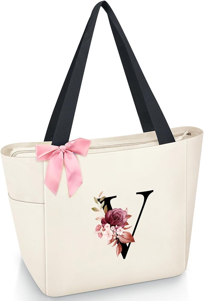 Vavabox Tote Bag, A-Z Initial Monogrammed Waterproof Tote Bag, Bridesmaid Gifts