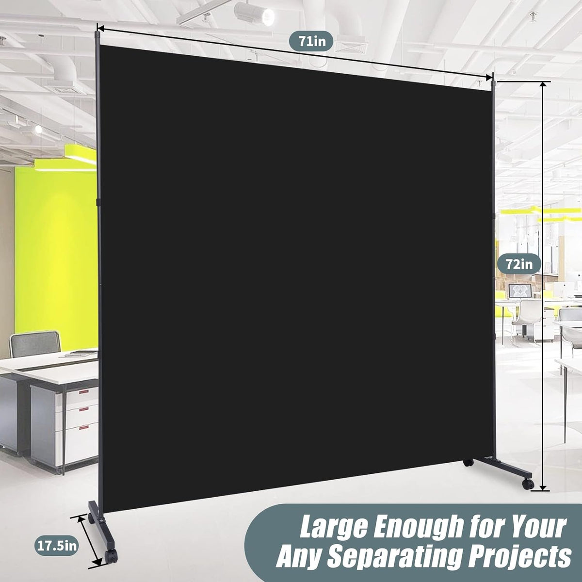 Room Divider Single Panel Privacy Screen W/Wheels, 71'' Wide Portable Room Divider Screen, Upgrade Fabric Wall Divider for Room Separation, Freestanding Partition Room Dividers for Home Office Studio