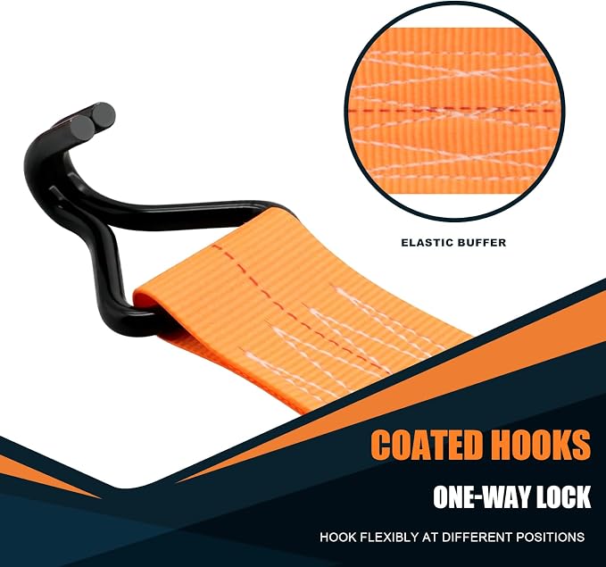 6 Pack 2 inch Ratchet Straps Heavy Duty J Hook 2 in x 15ft