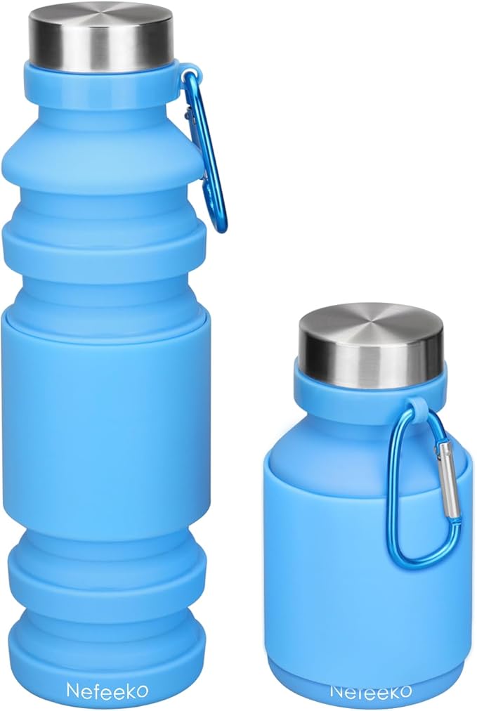Nefeeko Collapsible Water Bottle, Reuseable BPA Free Silicone Foldable Water
