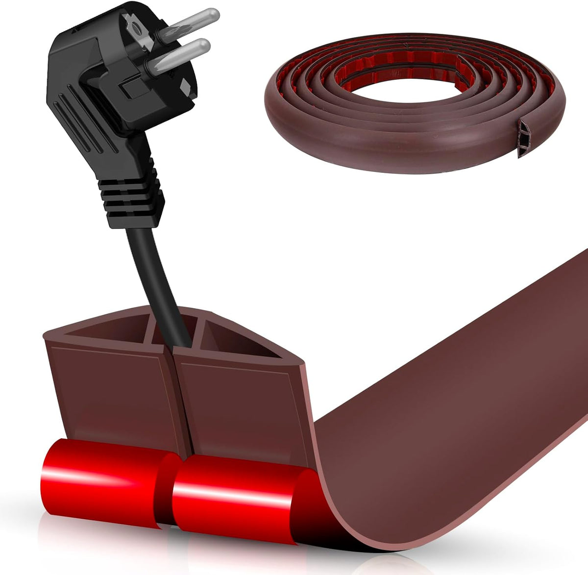 Floor Cord Cover Self Adhesive Cord Hider,10FT Cable Management, Extension Strip Protector for Wires, Prevent Cable Trips for Offices, Gyms, Exhibitions Cavity:0.39"(W) x 0.27"(H) Coffee