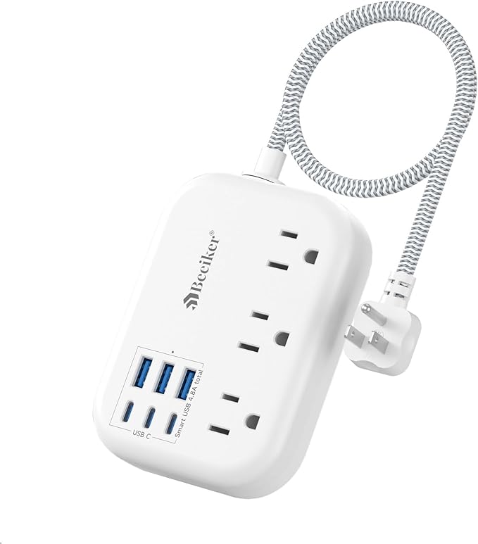 Short Extension Cord 1 Ft- 6 USB Travel Power Strip