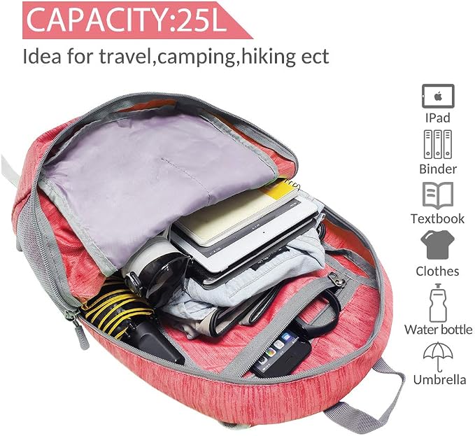 ZOMAKE 25L Ultra Lightweight Packable Backpack, Foldable Hiking Backpacks Water