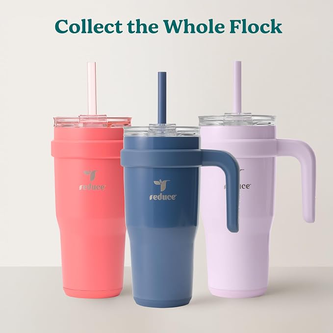 Reduce 24 oz Stainless Steel Tumbler with Handle - Dual-Wall Vacuum Insulated Travel Mug, Sweat-Proof Lid & Reusable Straw - Keeps Drinks Cold for 24 Hrs, Fits Cupholders, Dishwasher Safe -Pina Colada