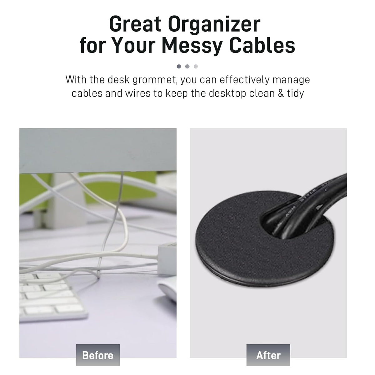 Desk Grommet 2 Inch 4 Pack Sturdy ABS Plastic Desk Hole Cover for Cables Detachable Desk Hole Grommet for Organizing Home & Office Table Cables - Black