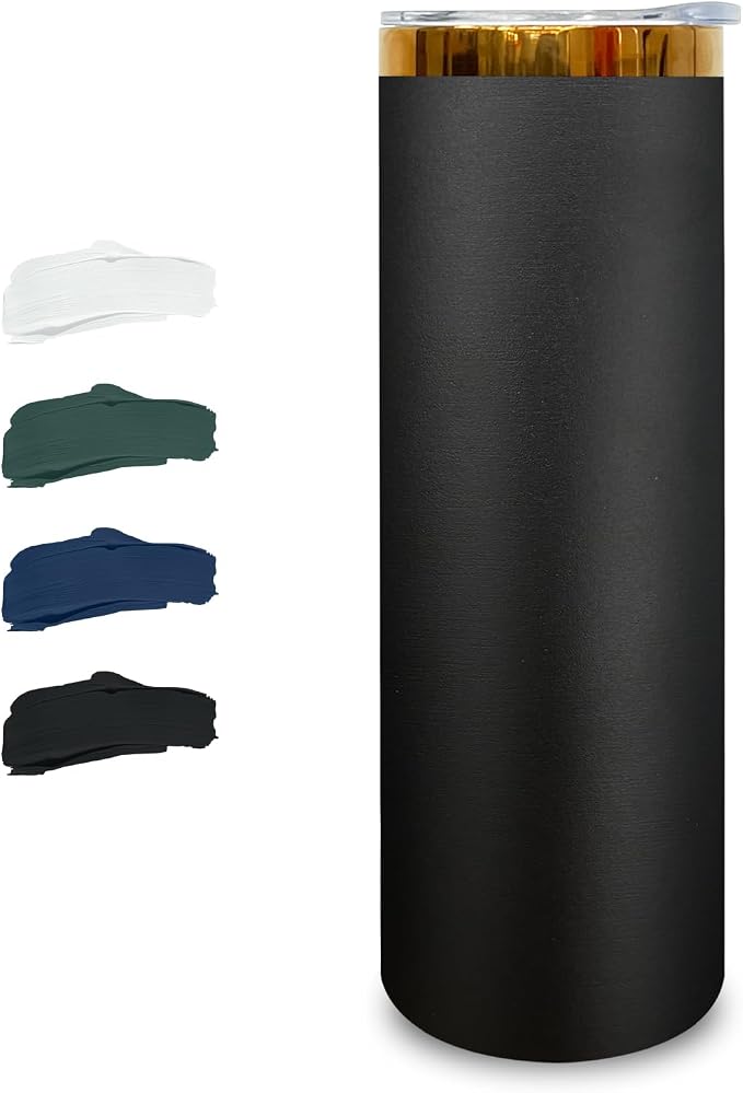 20 oz Skinny Tumblers Stainless Steel Tumbler with Lid and Straw Double Wall Vacuum Insulated Coffee Mug 20oz Powder Coated Cup for Hot and Cold Drinks(Black,1 pack)