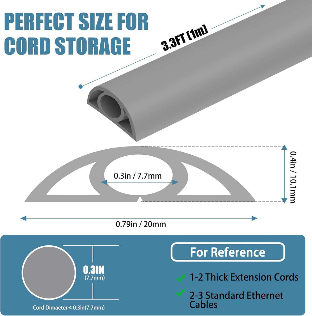 Floor Cord Covers for Wires 3.3FT Cable Hider Wire Coverr Self Adhesive Cord Hider Floor for Offices, Homes, Workshops, Warehouses Cable Cavity 0.3" W x 0.3" H