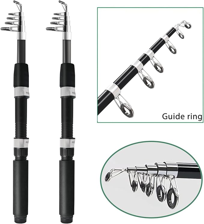 Fishing Pole Combo, 6.9ft 2Pcs Telescopic Rods Set, Collapsible Carbon Fiber