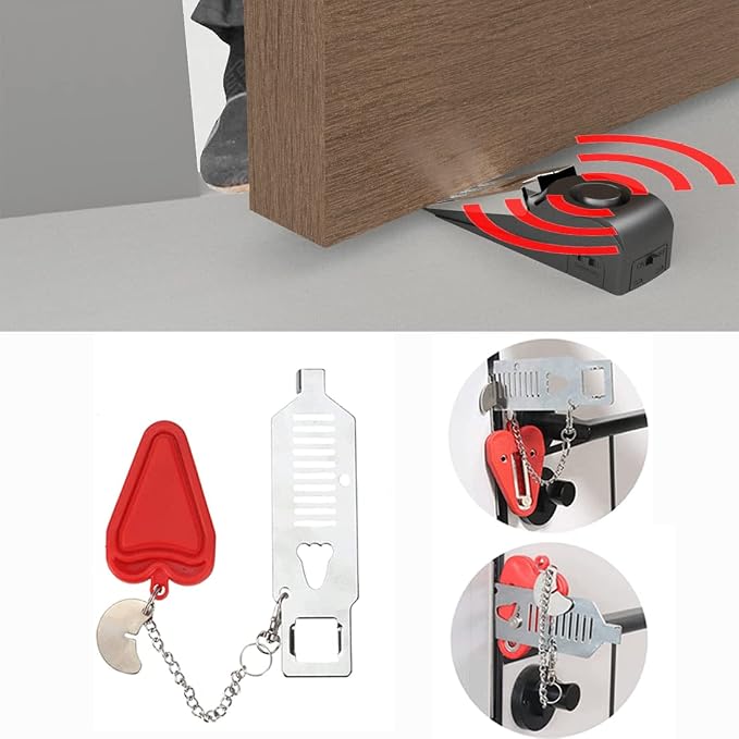 3 Packs Portable Door Stop Alarm & Door Lock, Upgraded Home Security Door