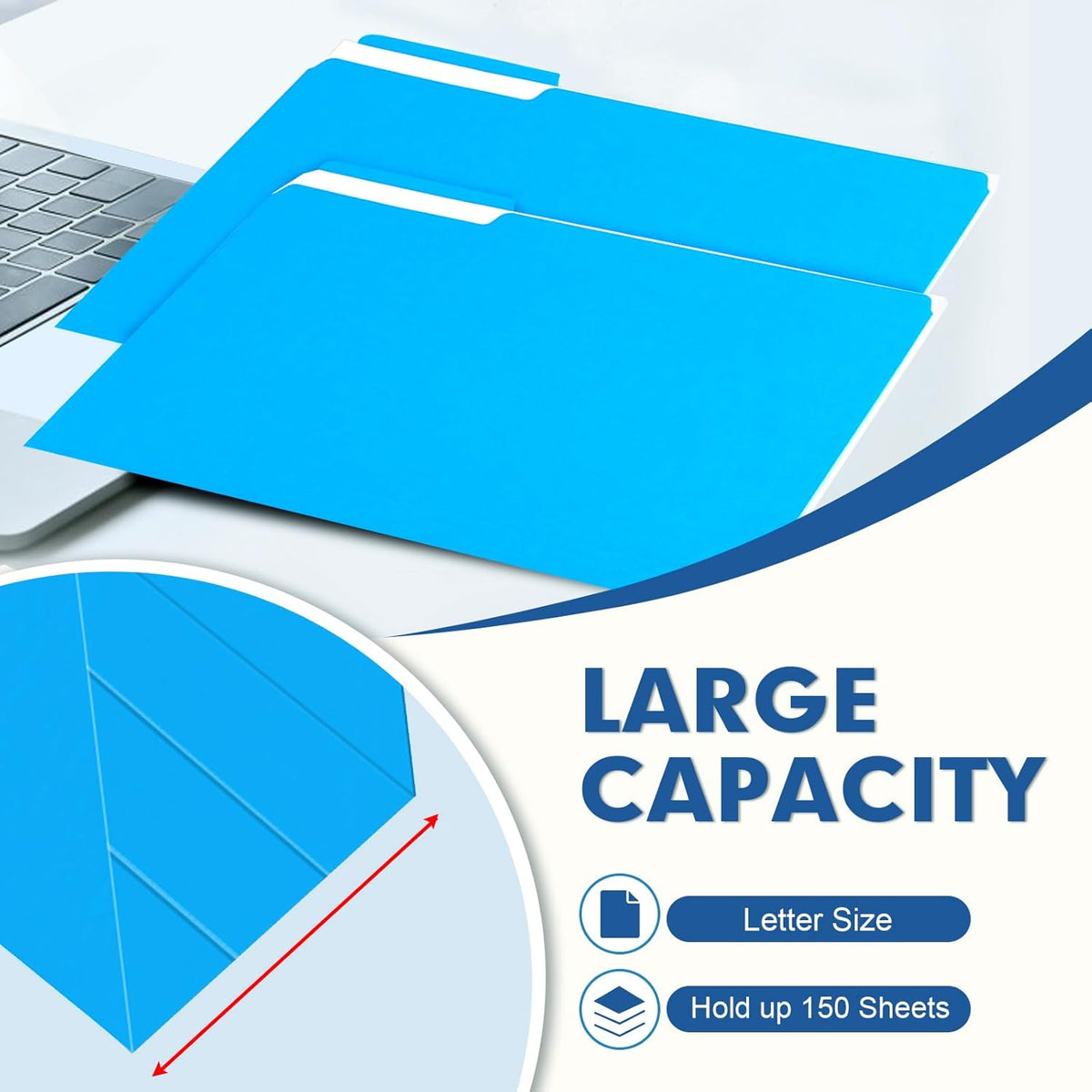 File Folder, PANDRI 120 Pack File Folder, 1/3 Cut Tab, Letter Size, Filing Folder for Office School Business, Blue