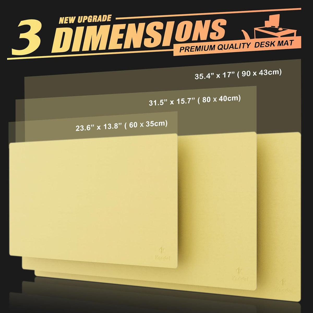 K KNODEL Large Office Leather Desk Mat, Mouse and Keyboard Pad, Computer and Laptop Mat, Desktop Protector and Cover, Writing Pad and Blotter (35.4"x17", Yellow)