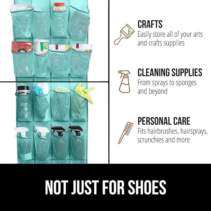 GORILLA GRIP Over the Door Shoe Organizer, 24 Large Breathable Mesh Pockets