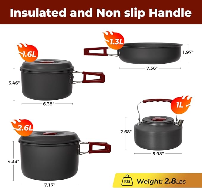 Bulin 24/13/11/8/4 PCS Camping Cookware Mess Kit Lightweight Backpacking