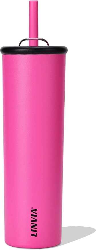 Candy Tumbler, 25 oz Insulated Stainless Steel Water Bottle, 2-in-1 Lid with Flexible Straw, BPA-Free, Cup Holder Friendly, Dishwasher Safe, Hot Pink