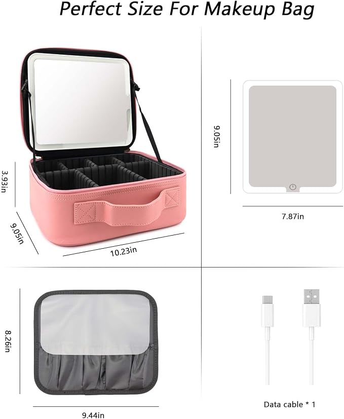 Travel Makeup Bag with LED Mirror Travel Makeup Organizer with 3 Lighted