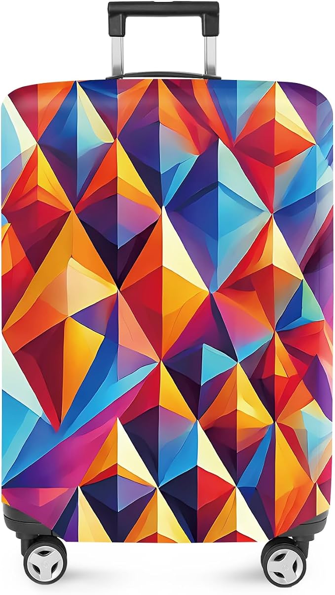 ANNA QUEEN Colorful Geometric Luggage Cover, Abstract Prism Pattern Suitcase