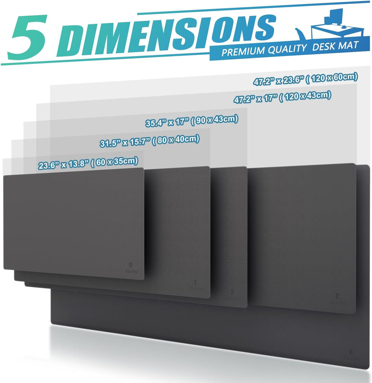 K KNODEL Small Office Leather Desk Mat, Mouse and Keyboard Pad, Computer and Laptop Mat, Desktop Protector and Cover, Writing Pad and Blotter (23.6"x13.8", Dark Gray)