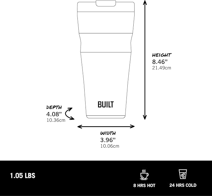 BUILT 24 oz Stainless Steel Vacuum Insulated Tumbler - Sage Green Double Wall Travel Cup, Keeps Drinks Cold 24 Hours or Hot 8 Hours, Leak Proof Lid with Flip Straw, Silicone Grip