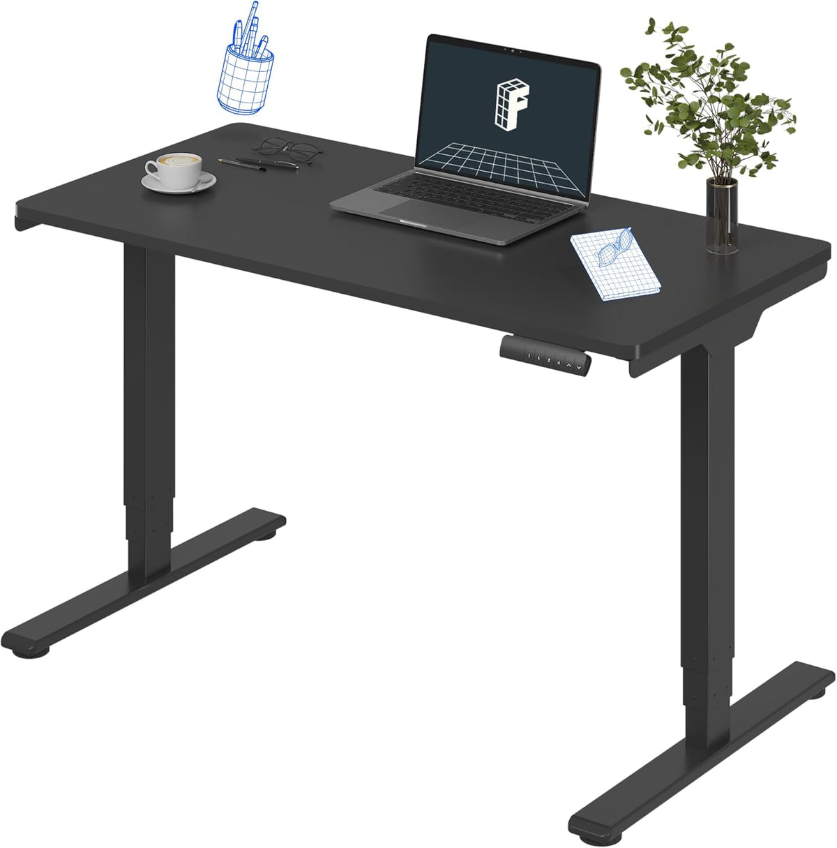 FLEXISPOT E6 Essential 3 Stages Dual Motor Electric Standing Desk 48x24 Inch Whole-Piece Board Height Adjustable Electric Sit Stand Desk(Black Frame + Black Desktop, 2 Packages)